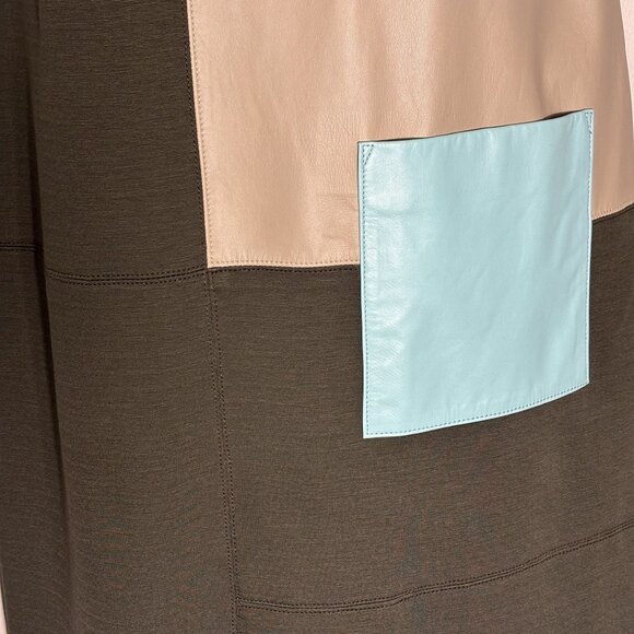 W By Worth Sleeveless Colorblock Shift Dress With Leather Pocket Detail - Picture 2 of 12